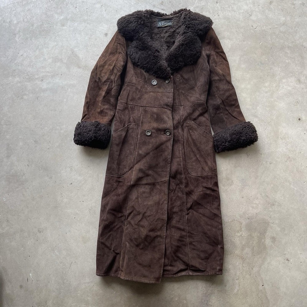 Vintage 60s Abercrombie & Fitch RARE Shearling Brown Suede Womens Coat Size XS/S